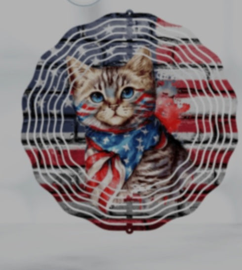 Patriotic cat wind spinner