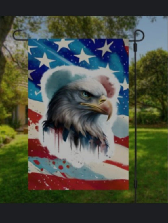 Patriotic eagle yard flag w/ stake